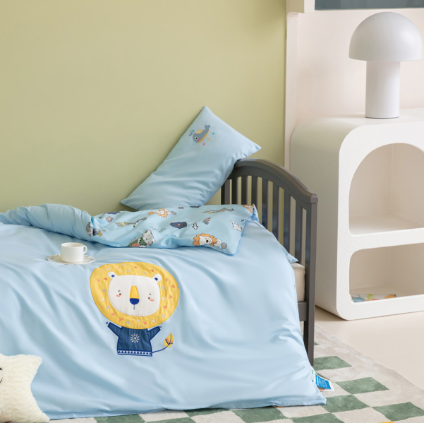 Hotly recommended pure cotton children's quilt cover + cushion cover + pillowcase (blue jumping lion [Category B/antibacterial/anti-mite/0 formaldehyde]) (three-piece set does not include core)