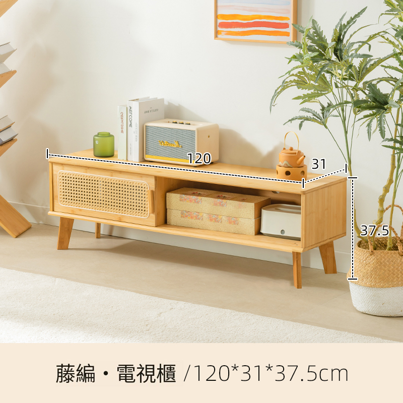 熱推日式電視櫃茶几組合小戶型矮櫃客廳原木風藤編移門儲物櫃120cm