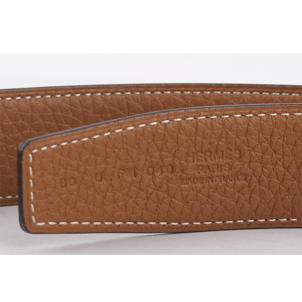 【HERMES】Speed H Logo 搭釦雙色雙面可用皮帶(黑色/金棕) 90cm HE1B000041