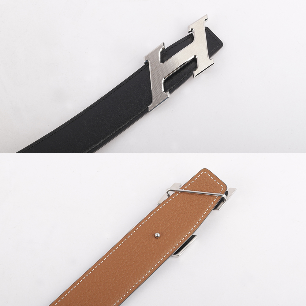 【HERMES】Speed H Logo 搭釦雙色雙面可用皮帶(黑色/金棕) 90cm HE1B000041