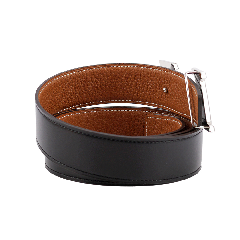 【HERMES】Speed H Logo 搭釦雙色雙面可用皮帶(黑色/金棕) 90cm HE1B000041