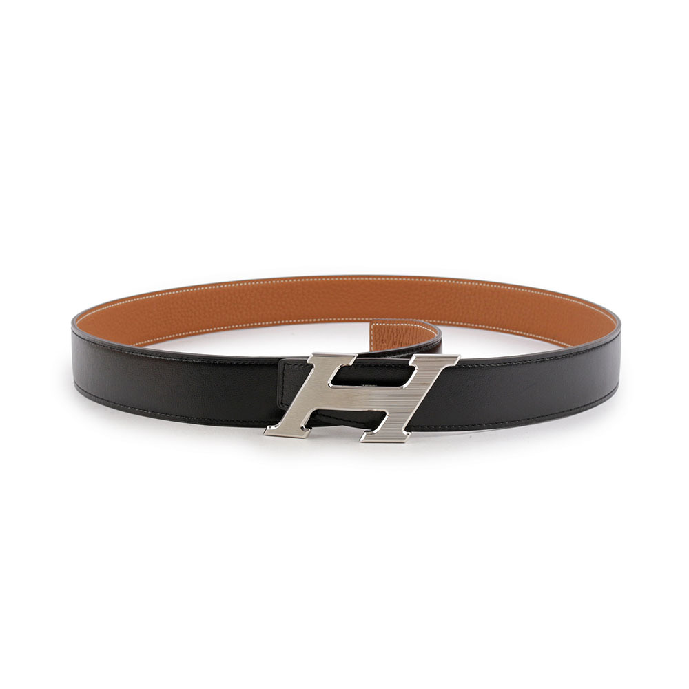 【HERMES】Speed H Logo 搭釦雙色雙面可用皮帶(黑色/金棕) 90cm HE1B000041