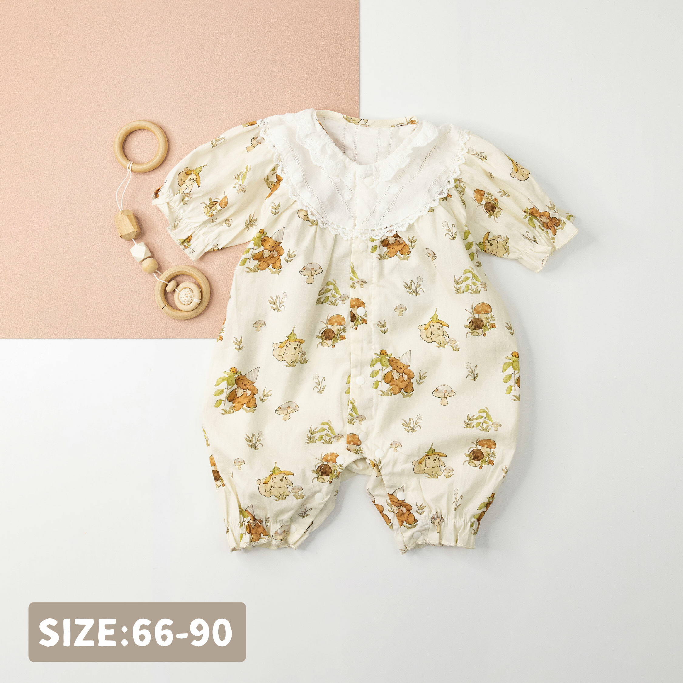 【JG0261】歡樂森林動物布蕾絲拼接連身衣