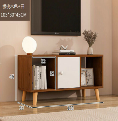 新款極簡電視機收納櫃（單門帶腿櫻桃木色+白-103*30*45）