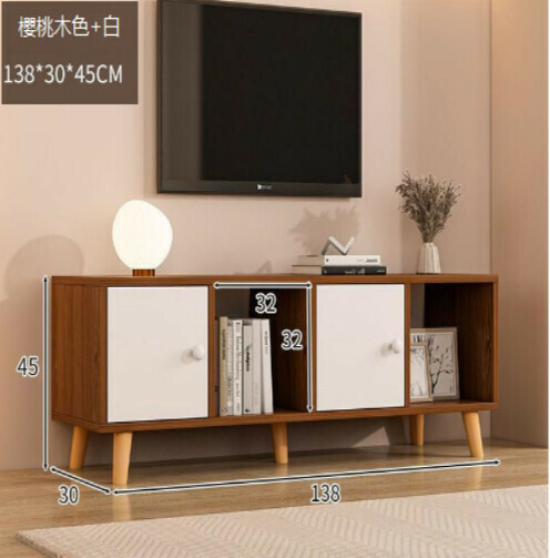 新款極簡電視機收納櫃（兩門帶腿櫻桃木色+白-138*30*45）