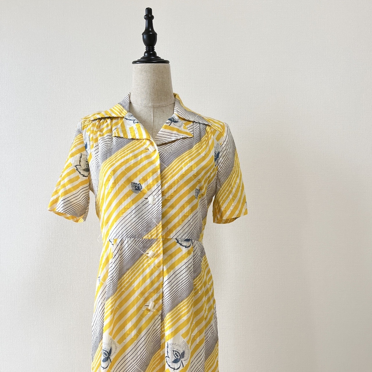 黃色斜紋綿質古著連身裙