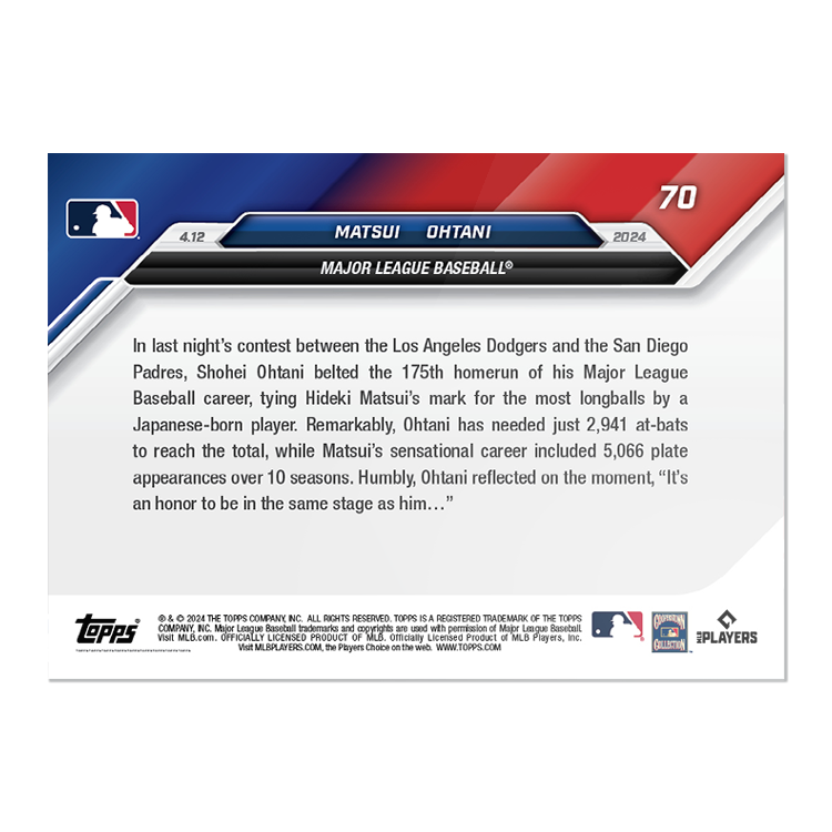 大谷翔平/松井秀喜 2024 Topps NOW 球員卡 Card 70