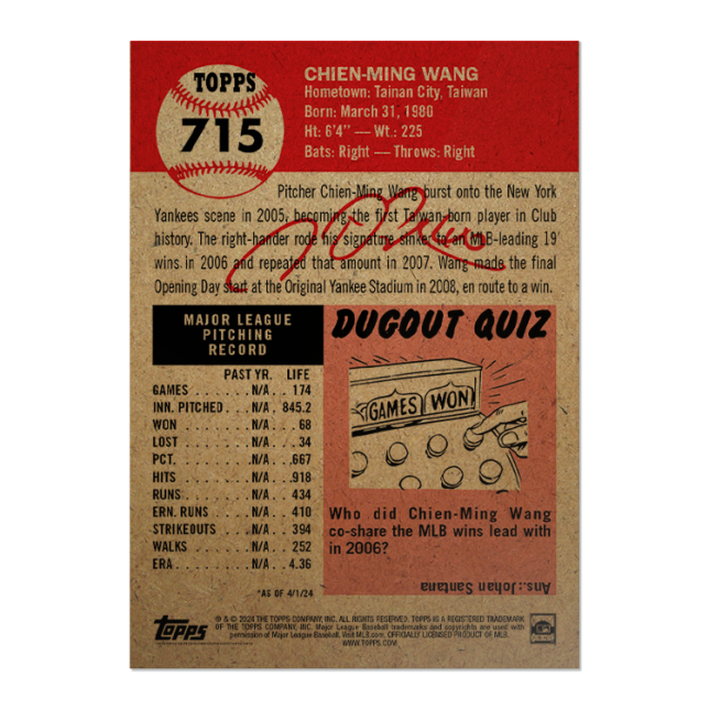 Topps 王建民 2024 Living Set® 球員卡 Card 715