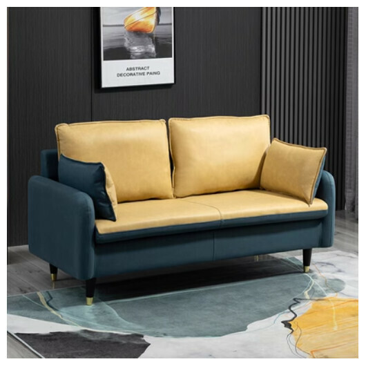 Popular fabric sofa [double seat 125cm (free two pillows)] (dark blue + turmeric "backrest heightening" no-wash technical cloth)
