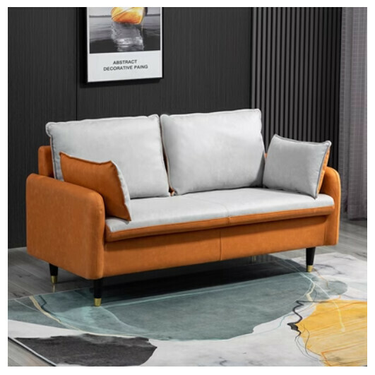 Popular fabric sofa [double seat 125cm (free two pillows)] (orange + light gray "backrest heightening" no-wash technical cloth)