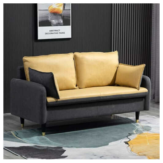 Popular fabric sofa [double seat 125cm (free two pillows)] (dark gray + turmeric "backrest heightening" no-wash technical cloth)
