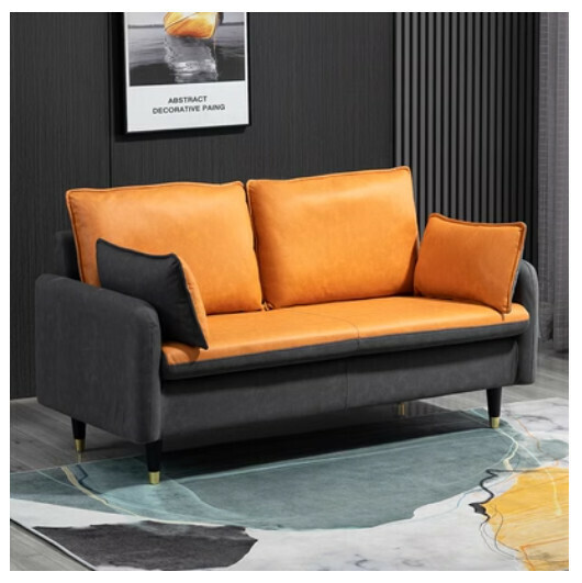 Popular fabric sofa [double seat 125cm (free two pillows)] (dark gray + orange "backrest heightening" no-wash technical cloth)