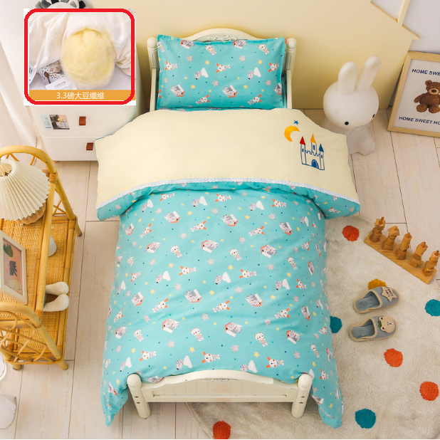 新款床上用品全棉兒童被套+墊套+枕套(星星小狗-藍【A類/抗菌/防蟎/0甲醛】)(3.3磅大豆纖維六件套)
