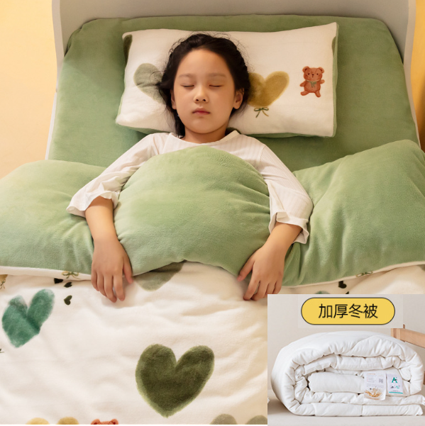 熱推牛奶絨兒童被(愛心熊【抑菌-防蟎-可拆洗】）(尺寸120*150加厚冬天【被套+被芯】)