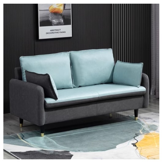 Popular fabric sofa [double seat 125cm (free two pillows)] (dark gray + mint green "backrest heightening" no-wash technical cloth)