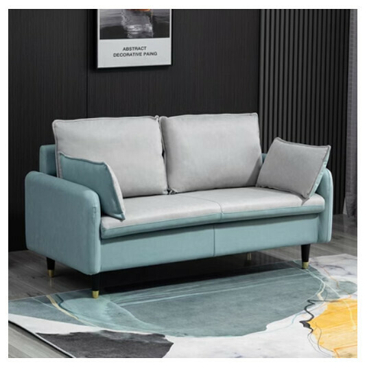 Popular fabric sofa [double seat 125cm (free two pillows)] (mint green + light gray "backrest heightening" no-wash technical cloth)