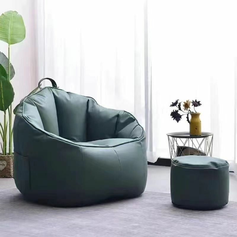 Hot push technology cloth small bean bag sofa living room single sofa (dark green + foot pad + square pillow)