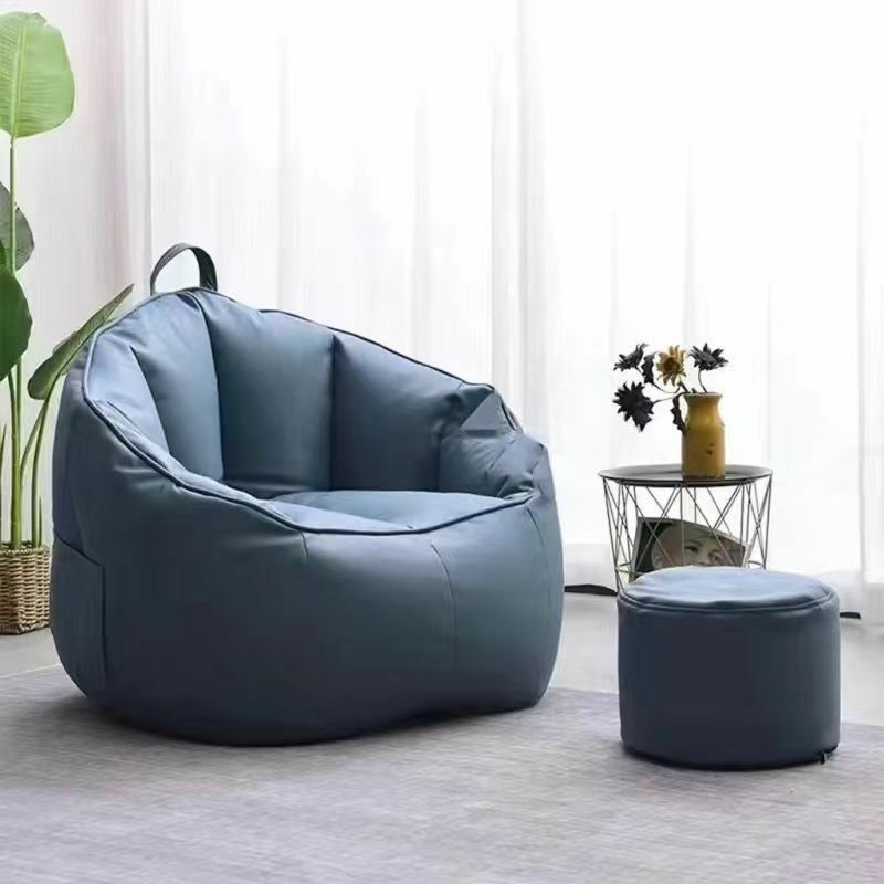 Hot push technology cloth small bean bag sofa living room single sofa (dark blue + foot pad + square pillow)
