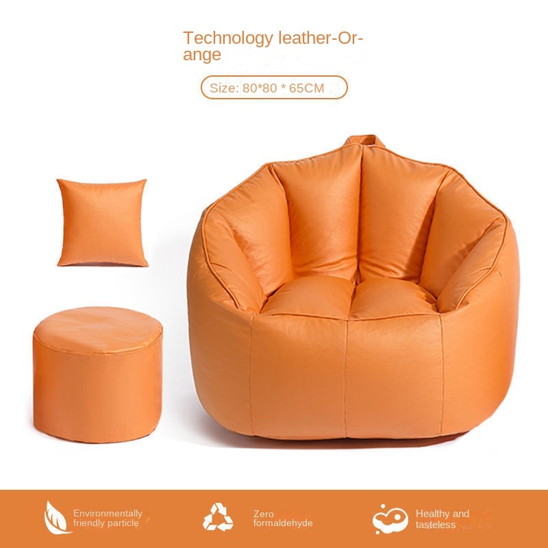 Hot push technology cloth small bean bag sofa living room single sofa (orange + foot pad + square pillow)