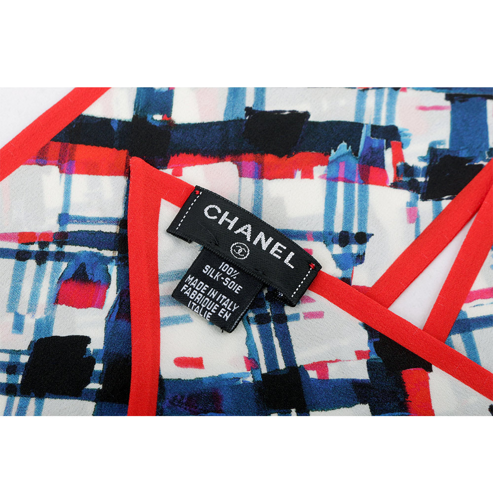 【CHANEL】暈染格紋圖案絲巾(紅色/藍色/白色) CH75000014