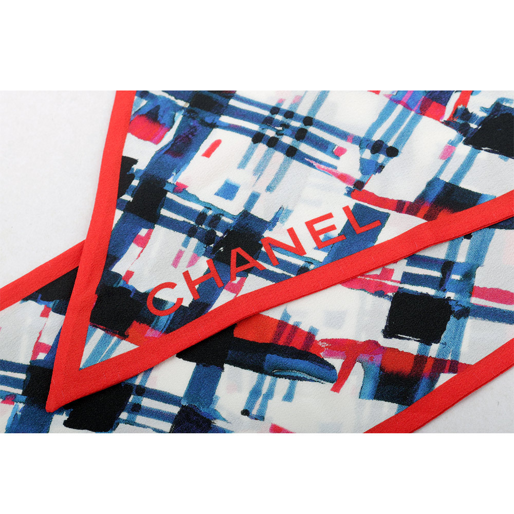 【CHANEL】暈染格紋圖案絲巾(紅色/藍色/白色) CH75000014