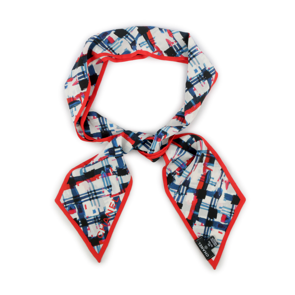 【CHANEL】暈染格紋圖案絲巾(紅色/藍色/白色) CH75000014