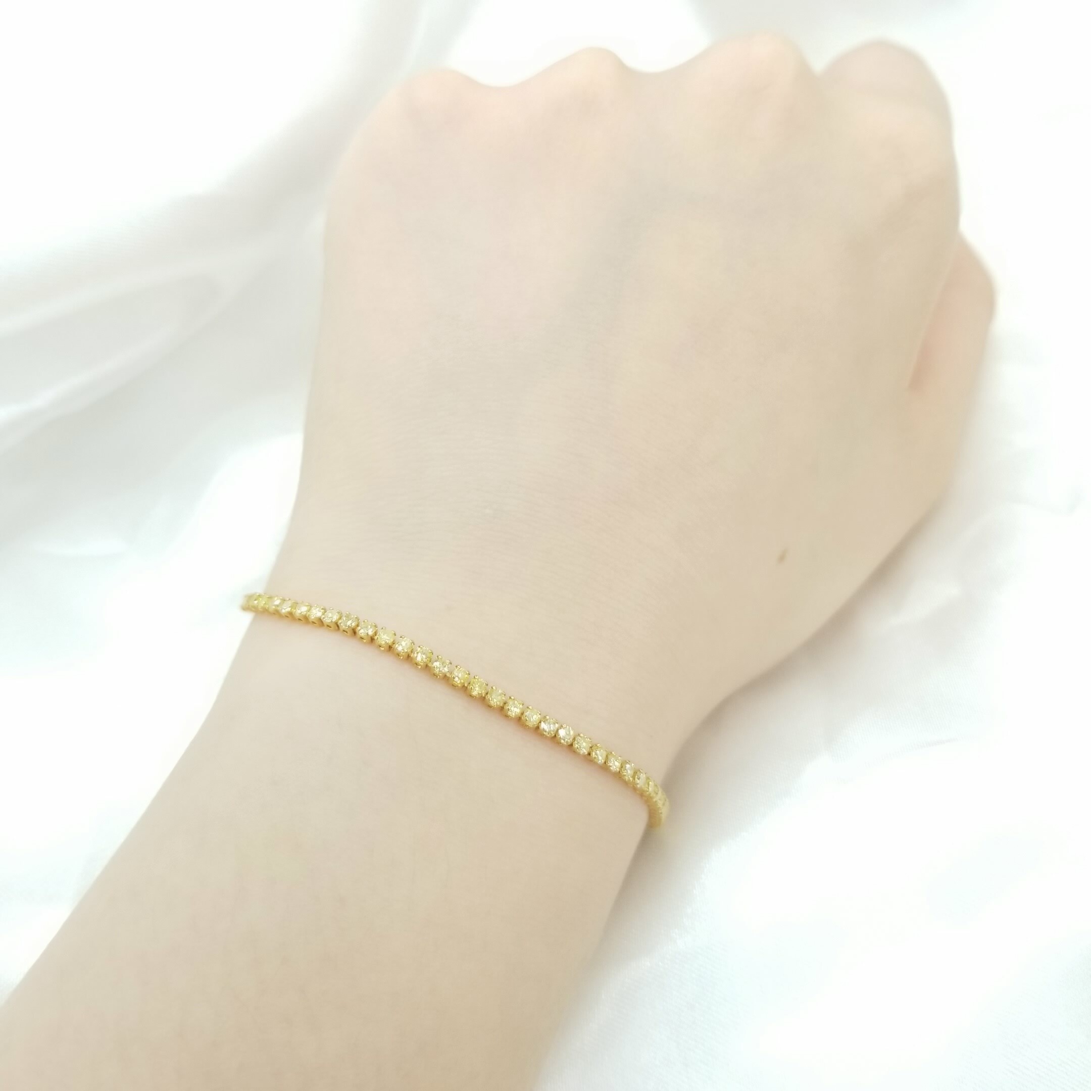 全新18K黃金1卡72份彩黃鑽石手鍊