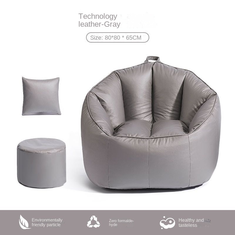 Hot push technology cloth small bean bag sofa living room single sofa (grey + foot pad + square pillow)