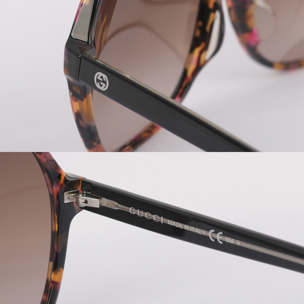 【GUCCI】GG Logo 粉橘色玳瑁花紋墨鏡(黑色) GU46000017