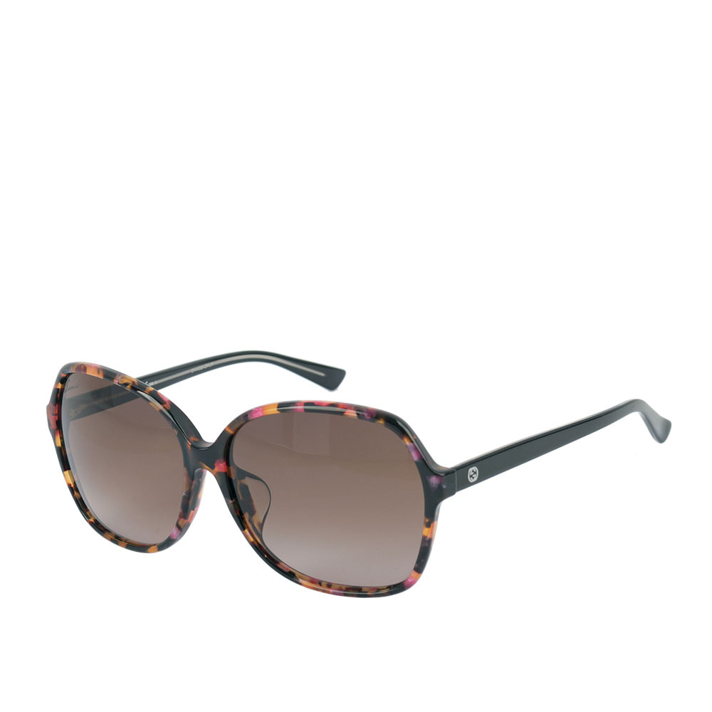 【GUCCI】GG Logo 粉橘色玳瑁花紋墨鏡(黑色) GU46000017