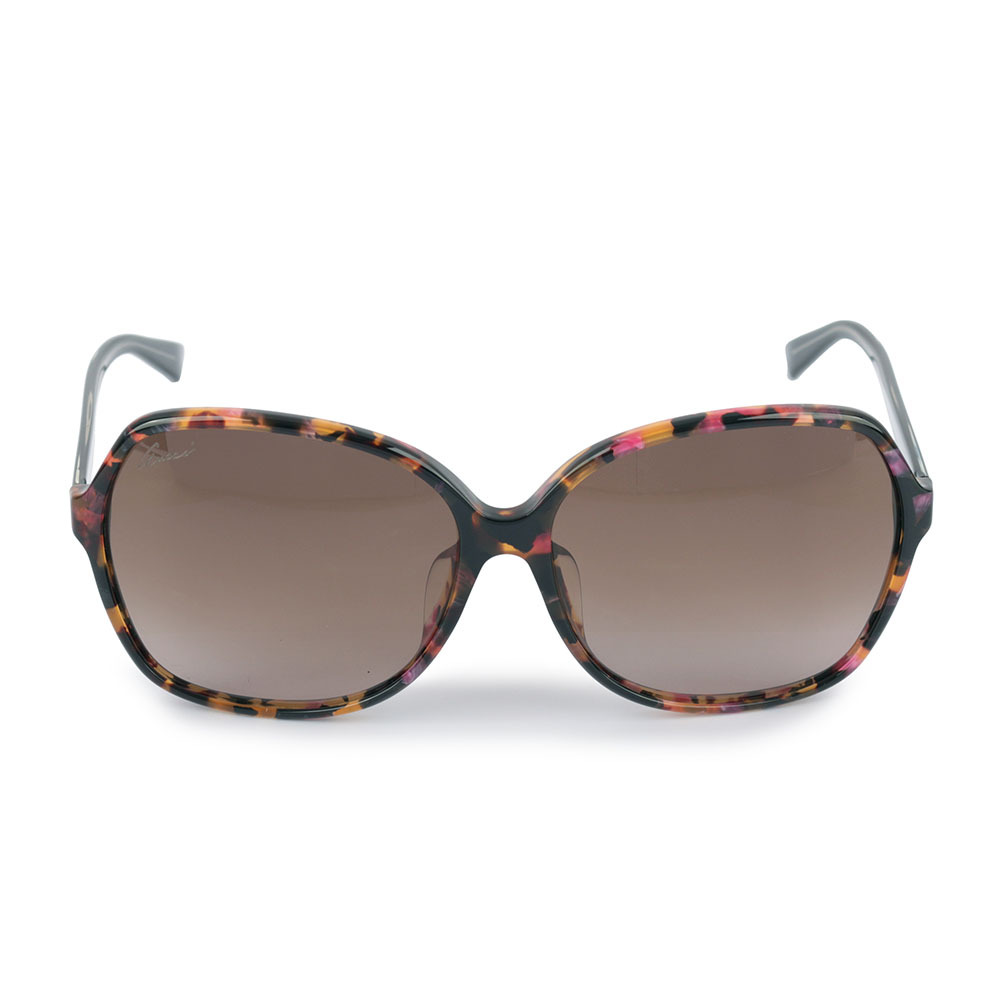 【GUCCI】GG Logo 粉橘色玳瑁花紋墨鏡(黑色) GU46000017
