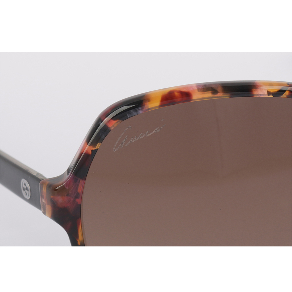 【GUCCI】GG Logo 粉橘色玳瑁花紋墨鏡(黑色) GU46000017