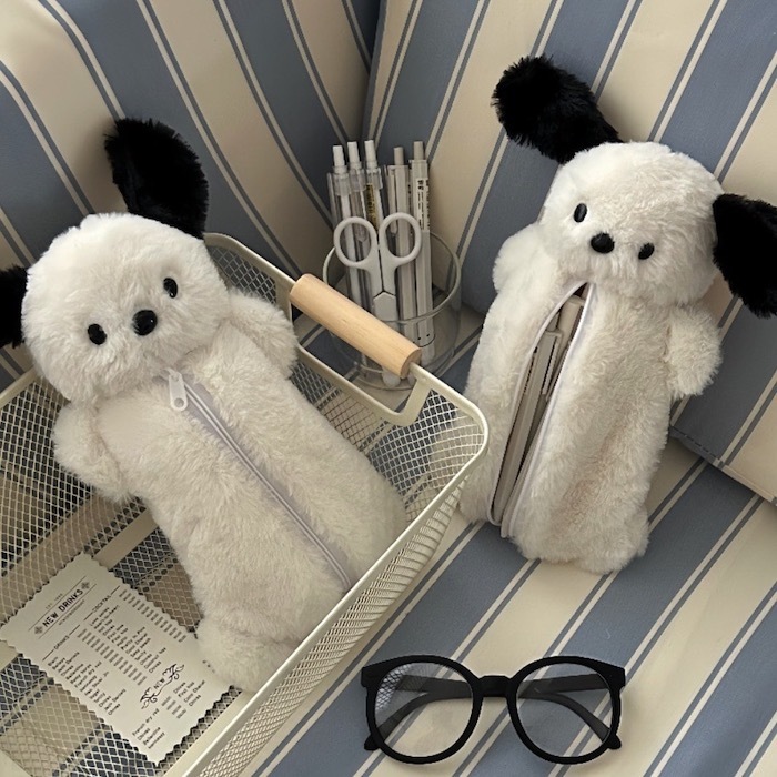 《52333》黑耳狗狗毛茸茸筆袋