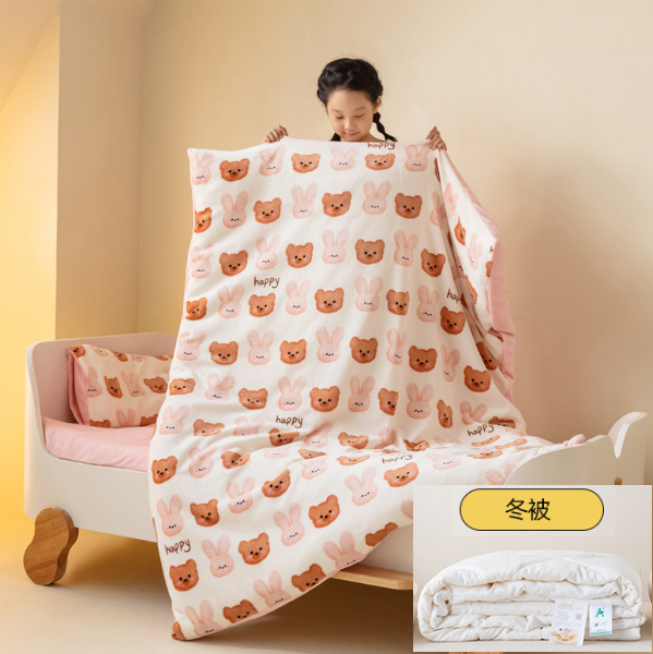 熱推牛奶絨兒童被(兔寶熊多多【抑菌-防蟎-可拆洗】）(尺寸120*150冬天用【被套+被芯】)