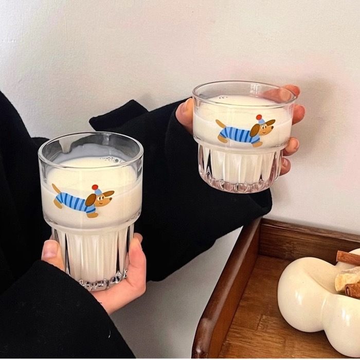 《52335》藍色臘腸狗狗玻璃杯/高款380ml矮款260ml