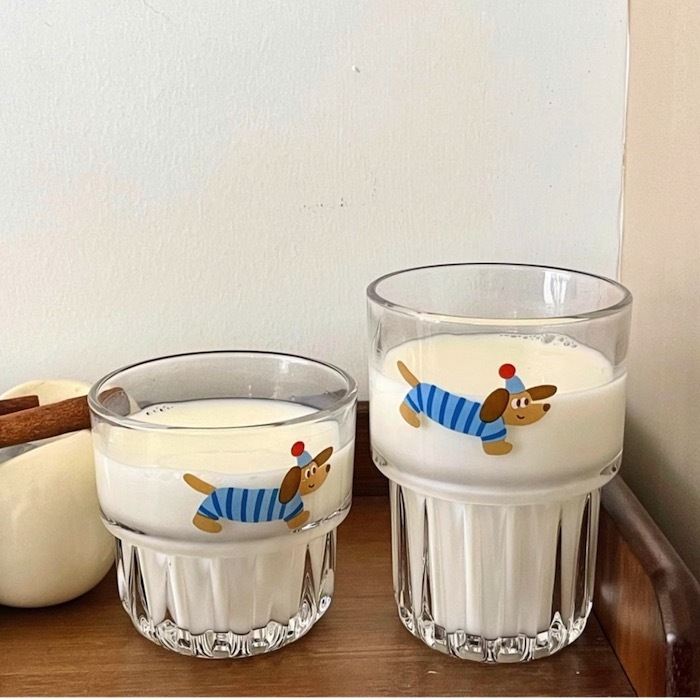 《52335》藍色臘腸狗狗玻璃杯/高款380ml矮款260ml