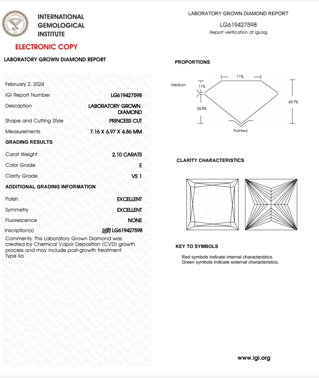 IGI LAB GROWN 2.10 E VS1 2EX NON