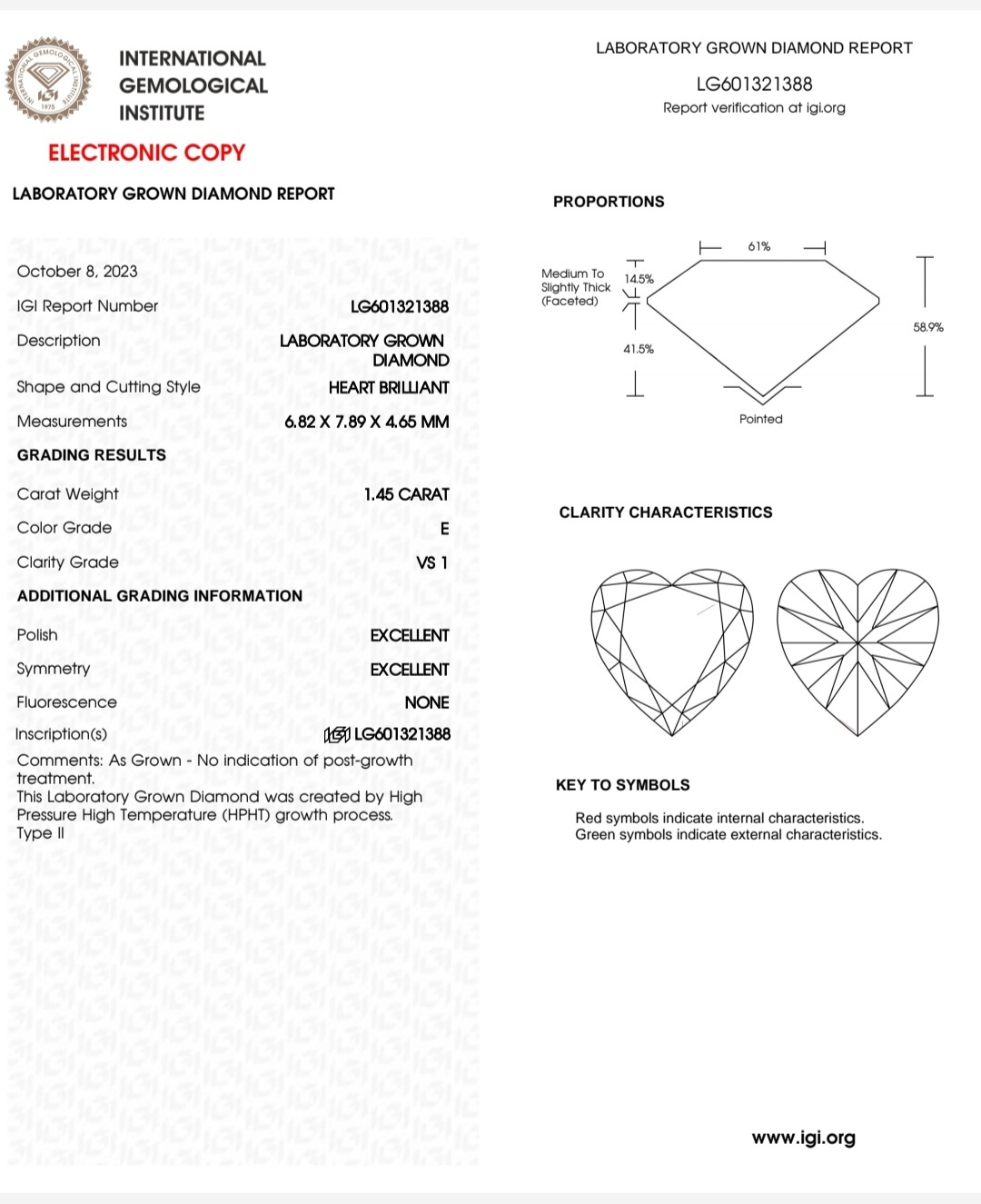 IGI LAB GROWN 1.45 E VS1 2EX NON