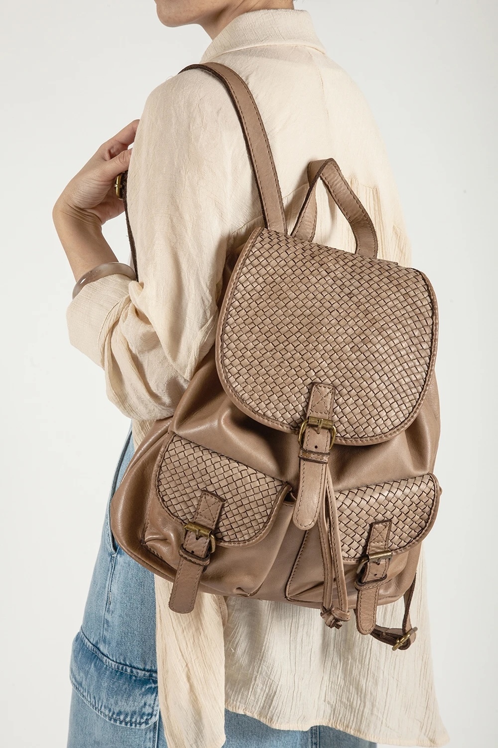 Bologna 編織後背包 卡其