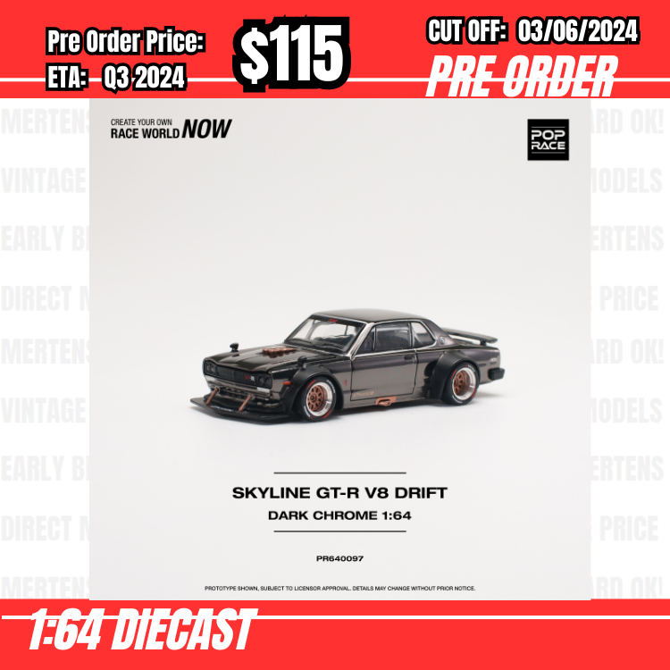 PO-$115 * Pop Race * 1:64 SKYLINE GT-R V8 DRIFT (HAKOSUKA) DARK CHROME [OD23/05]