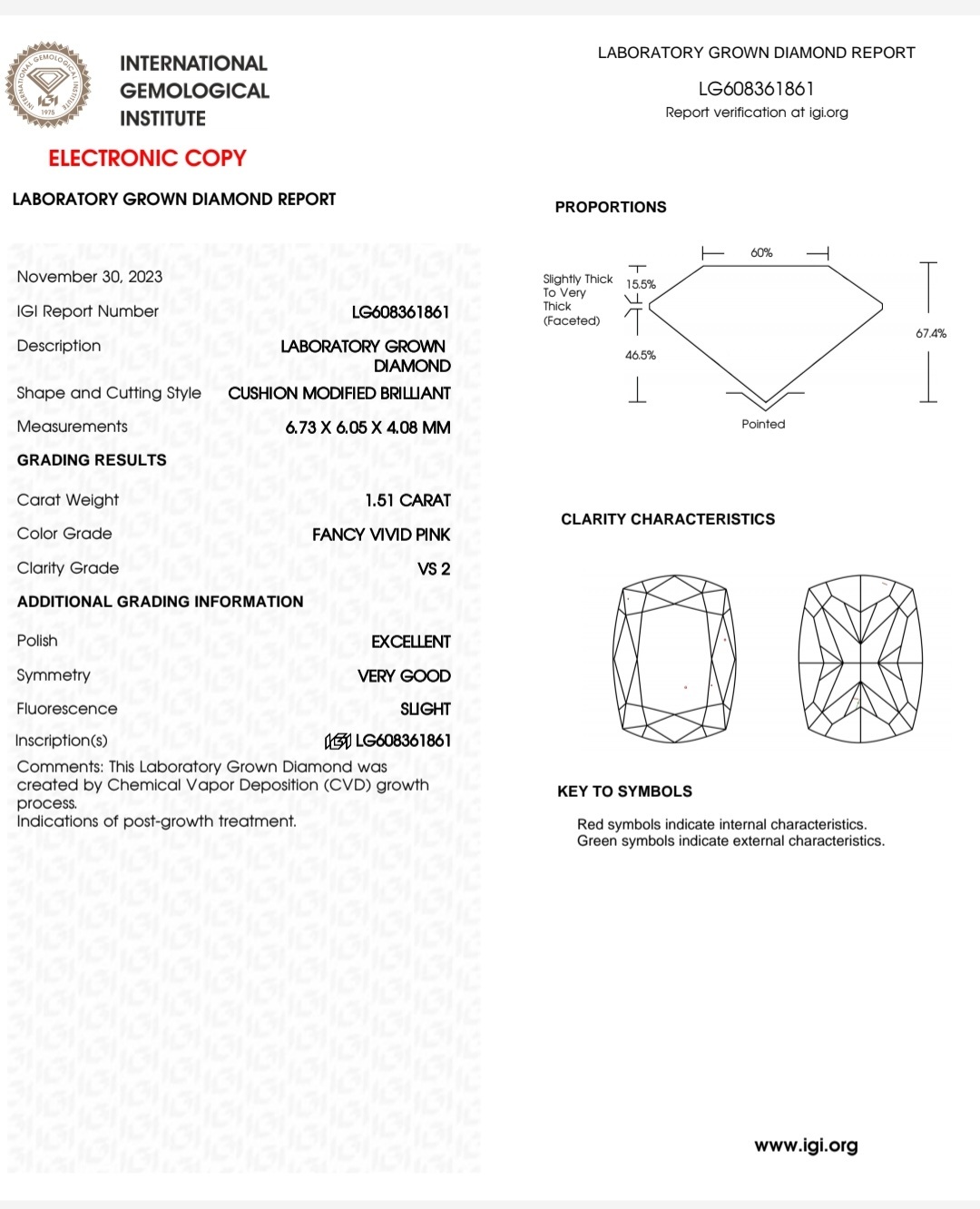 IGI LAB GROWN 1.51 F.V.P VS2 EX VG SLIGHT