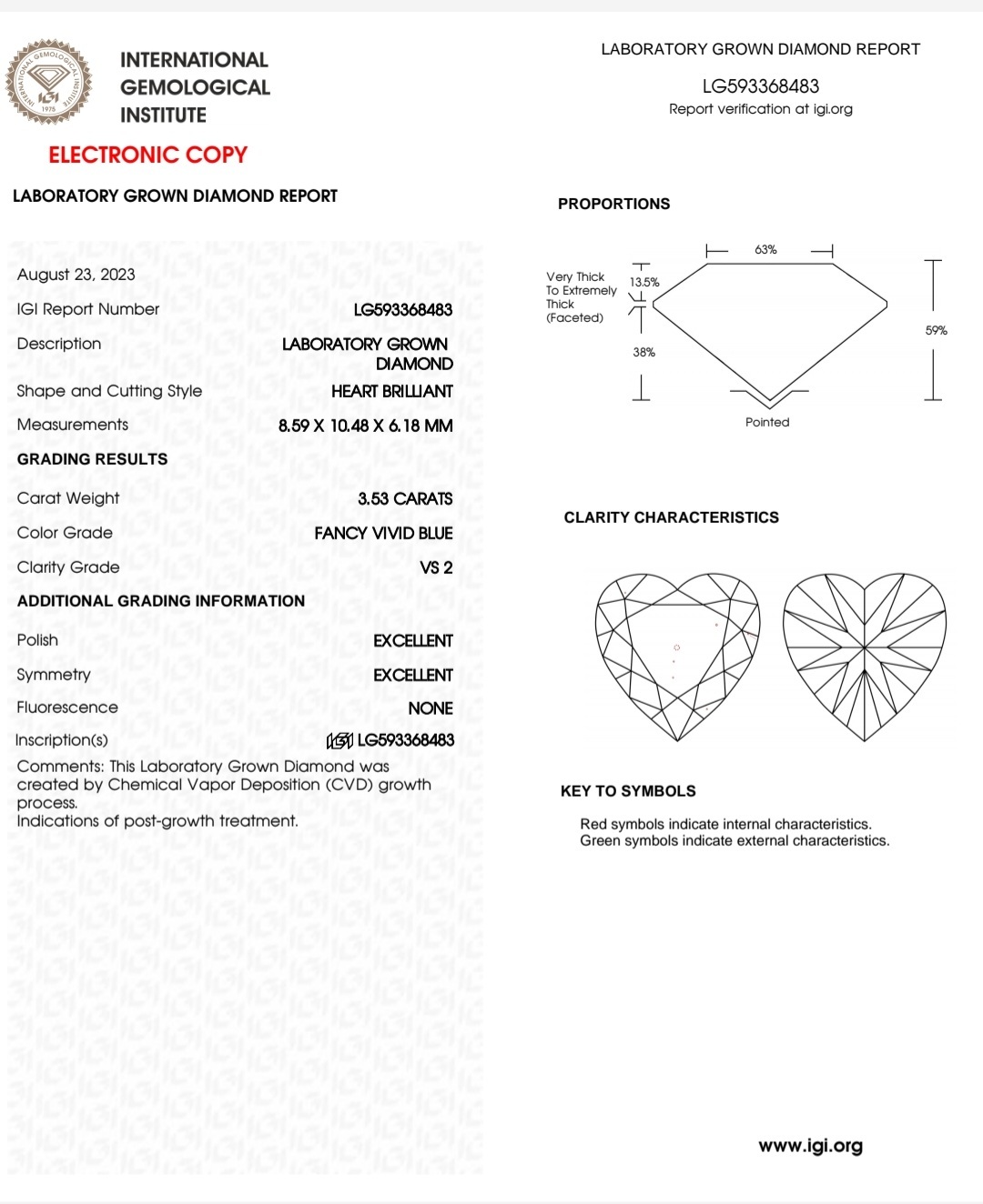 IGI LAB GROWN 3.53 F.V.B VS2 EX EX N