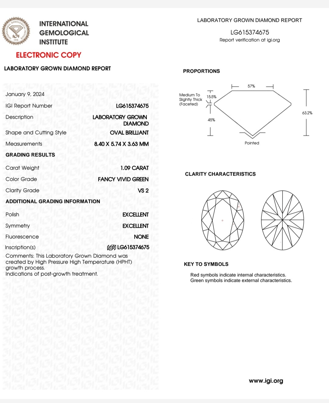 IGI LAB GROWN 1.09 F.V.G VS2 EX EX N