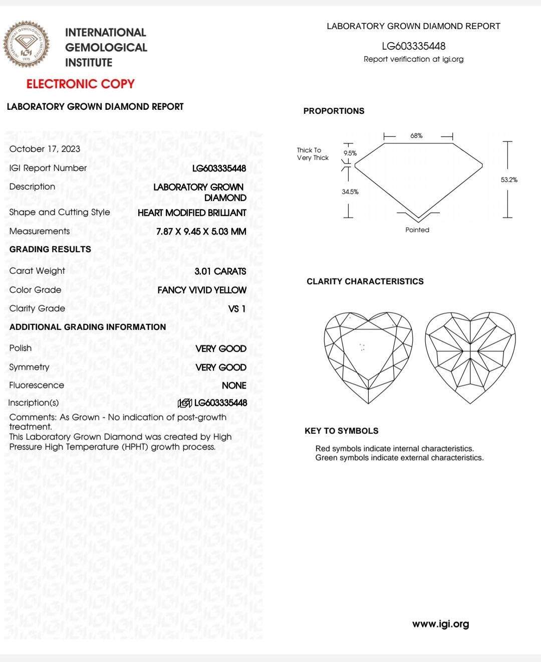 IGI LAB GROWN 3.01 F.V.Y VS1 VG VG N