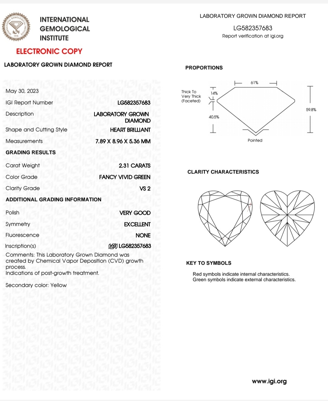 IGI LAB GROWN 2.31 F.V.G VS2 VG EX N