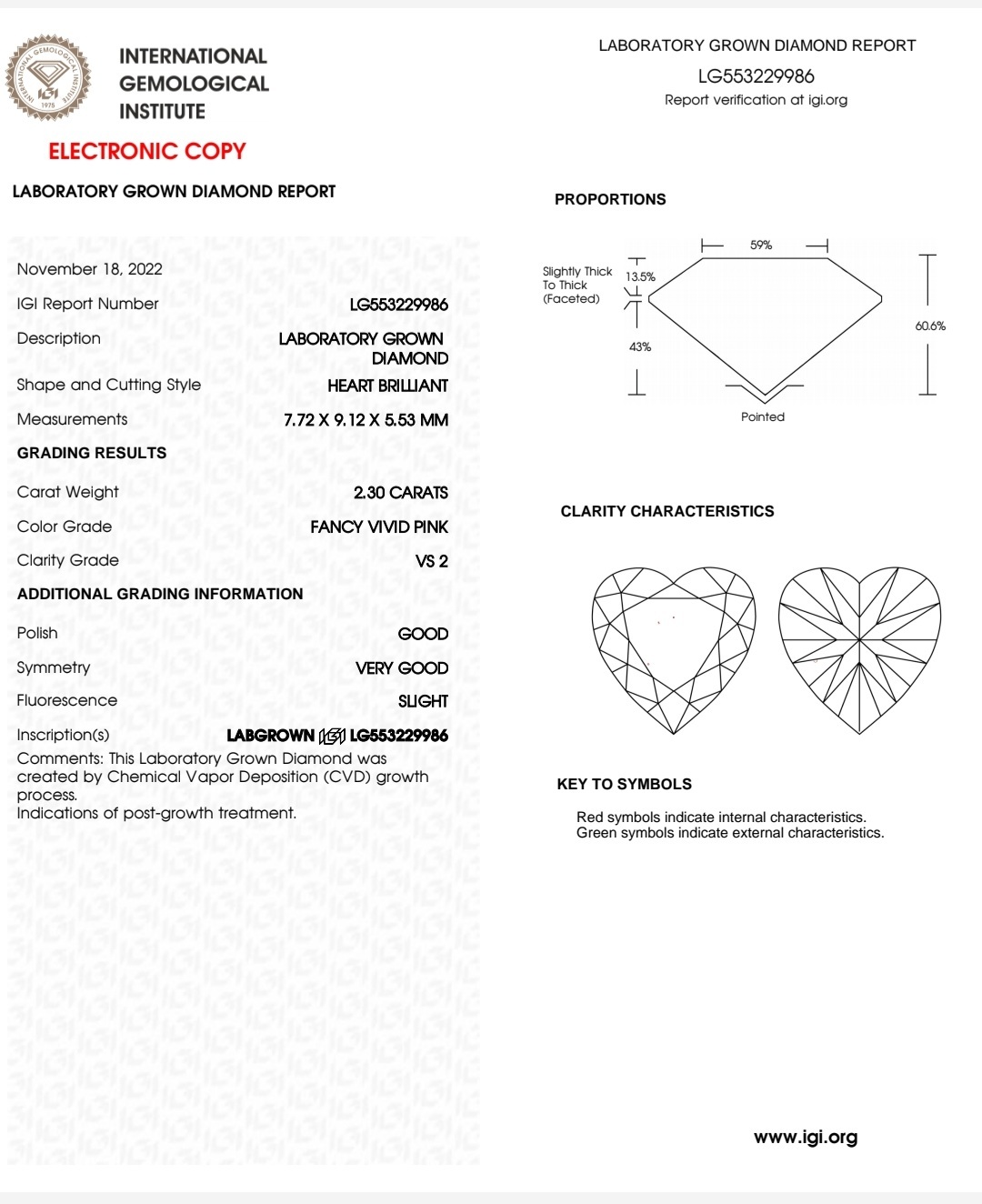 IGI LAB GROWN 2.30 F.V.P VS2 GD VG SLIGHT