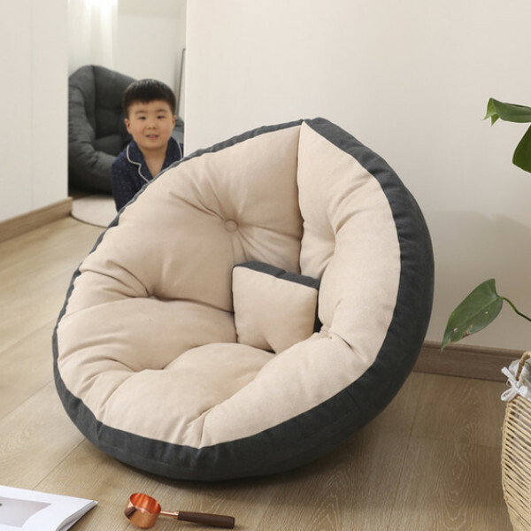 熱推多功能懶人沙發摺疊豆袋沙發遊戲地板墊180x90 cm(深灰色+米白)