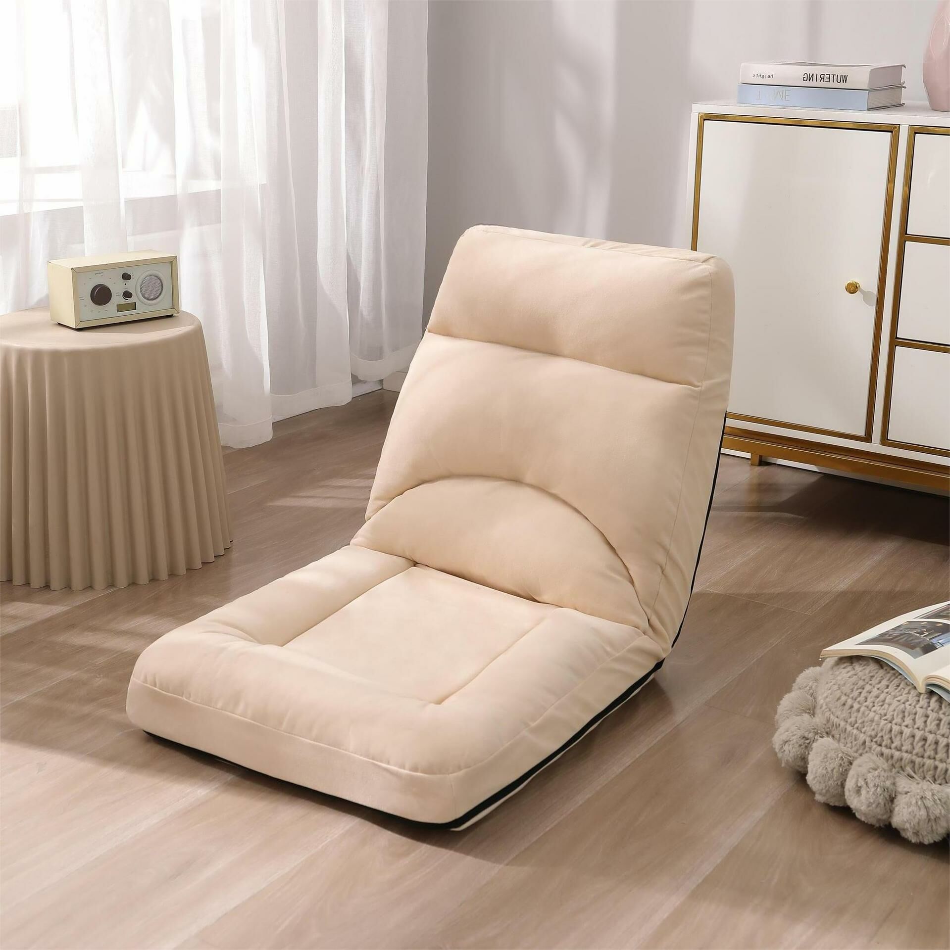 Popular Japanese tatami foldable back chair computer office chair adjustable lazy sofa (off-white)