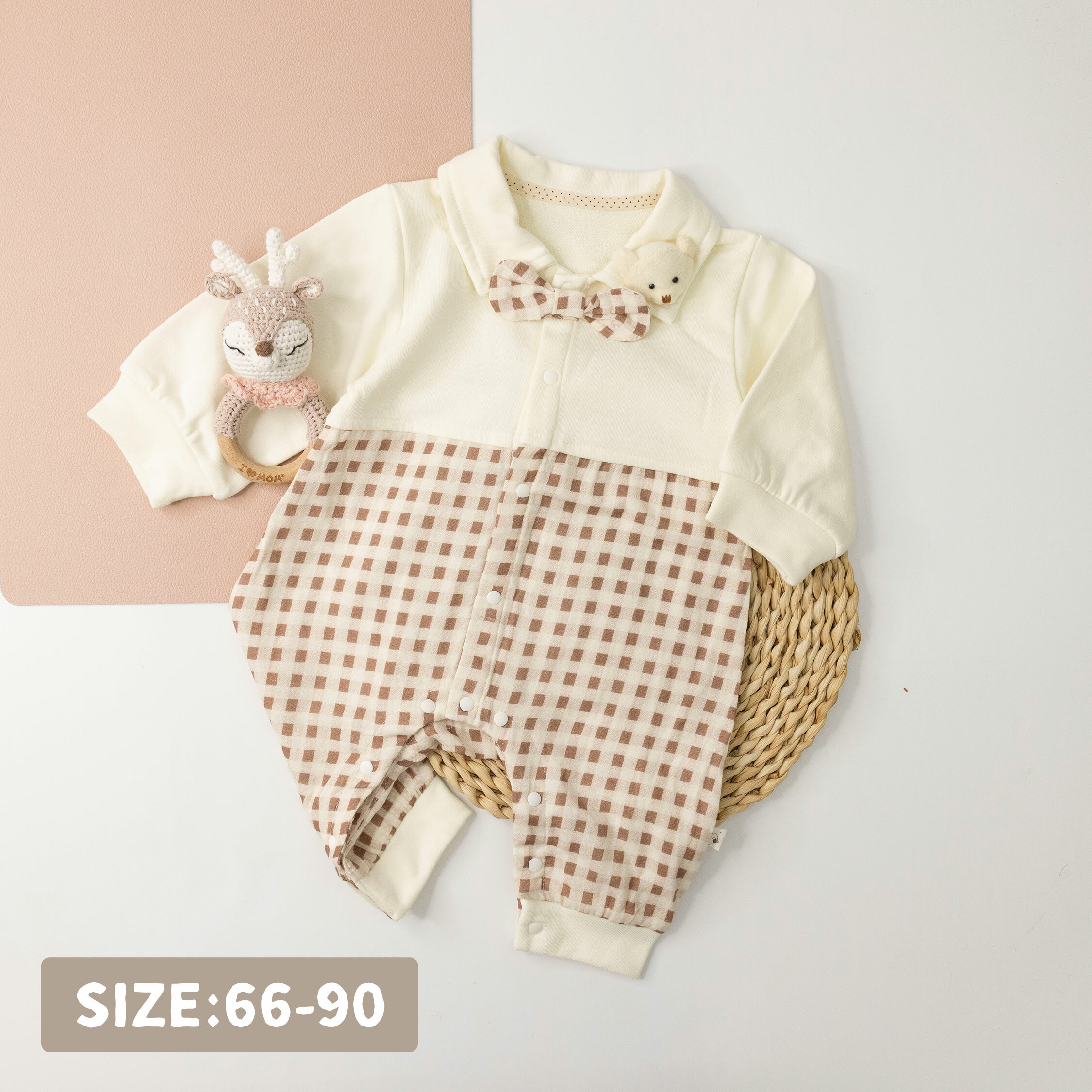 【JG3311】紳士領結小熊格紋連身衣