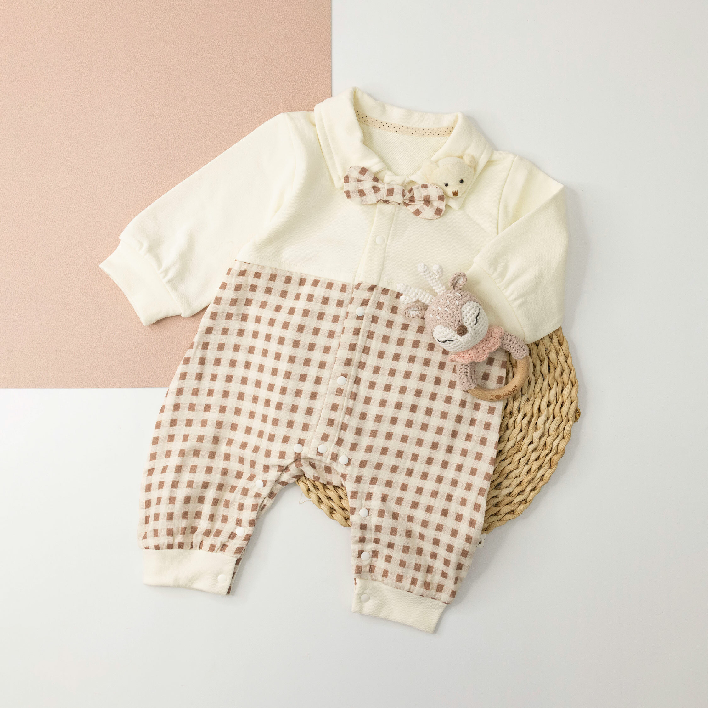 【JG3311】紳士領結小熊格紋連身衣